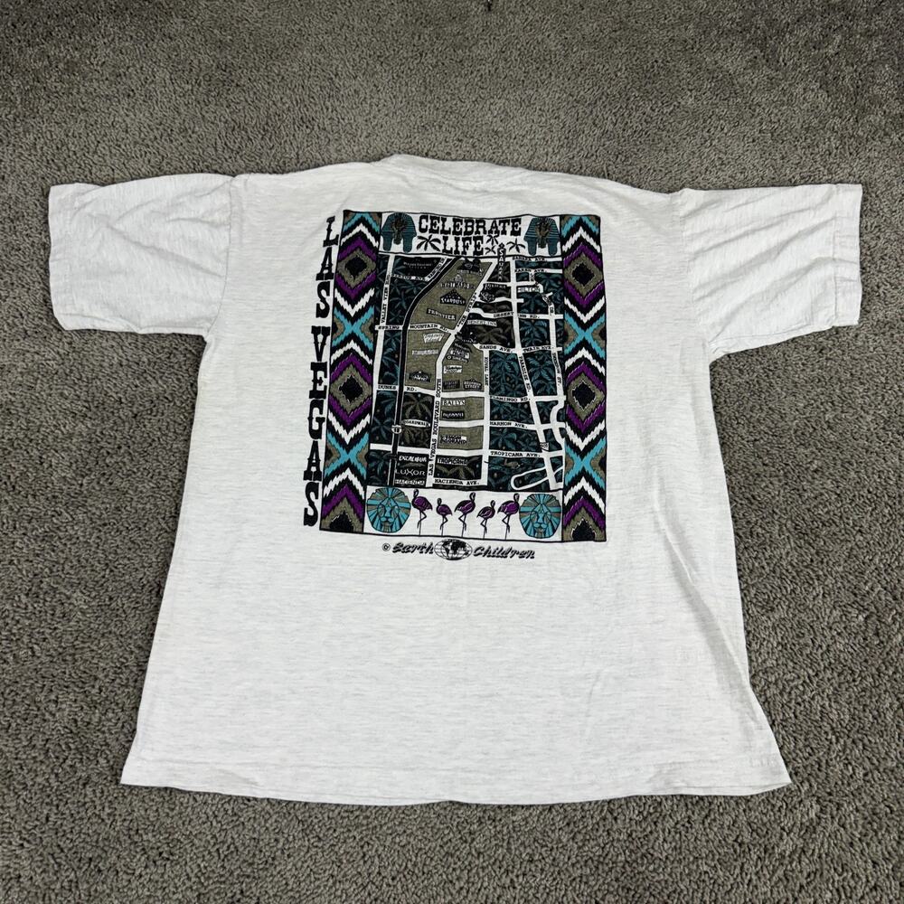 Vintage Las Vegas Earth Children Shirt Mens Large White Tiger Graphic Map 90s